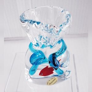 Authentic Murano Art Glass Fish In A Bag Paperweight with Original Sticker